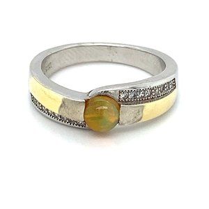 Opal .71ct Golden Rhodium Finish Solid Silver Ring